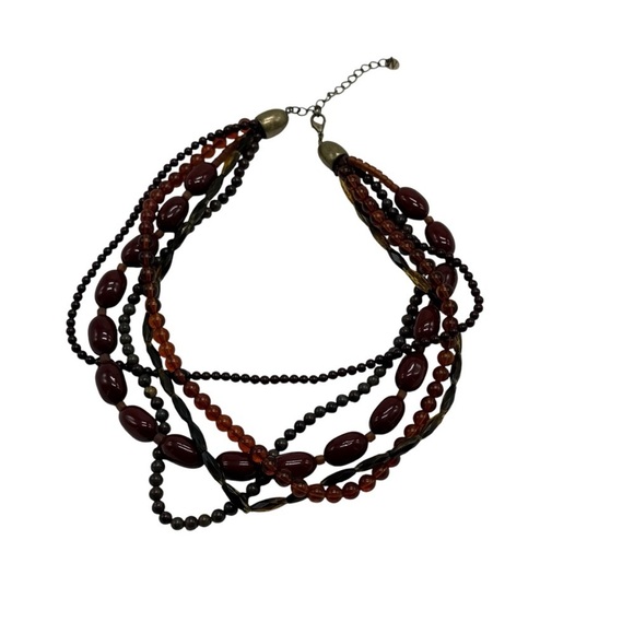 Zena Brown Multi Layered Beaded Necklace Vintage - Picture 5 of 6